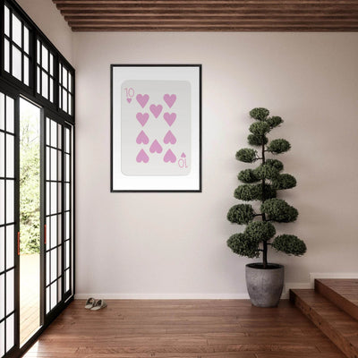 Ten of Hearts Poker Card Print - Soft Pink & Cream Mounted Framed Poster Art, Eco-Friendly Wood Frame - Vibrantwalls