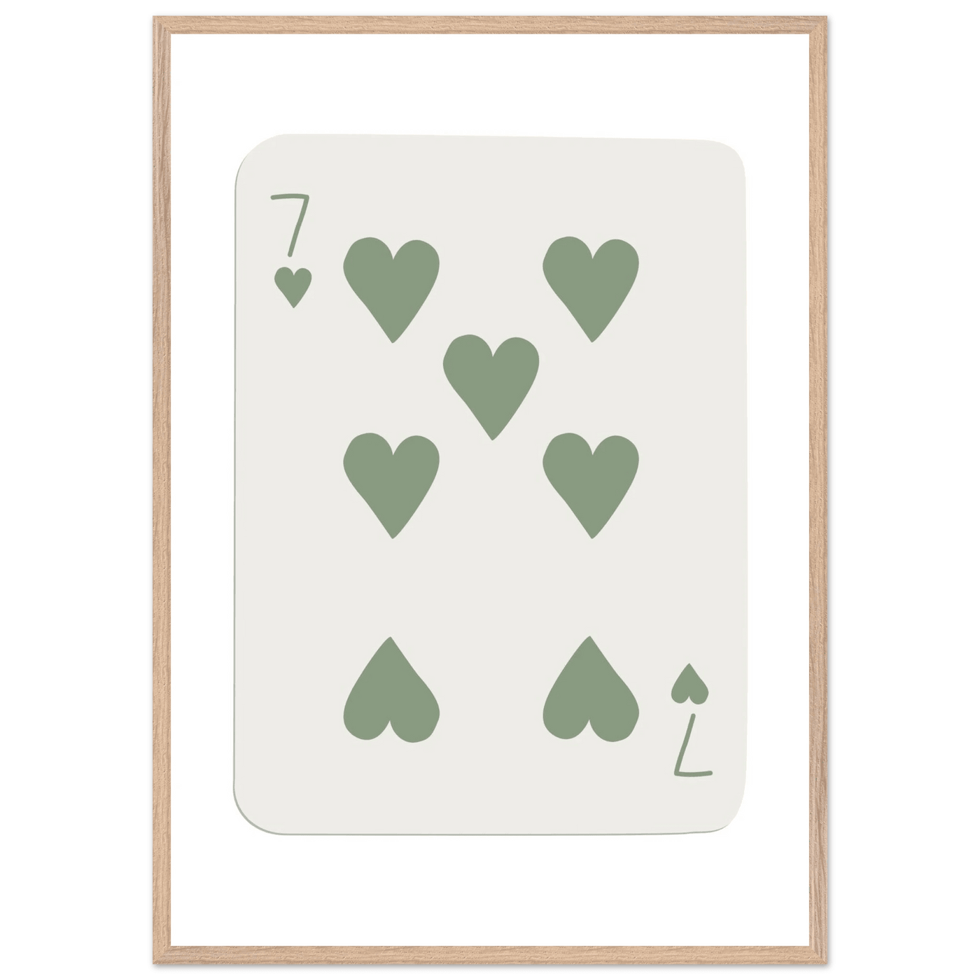 Minimalist Poker Card Art - Seven of Hearts - Sage Green Framed Poster, Eco-Friendly Decor - Vibrantwalls