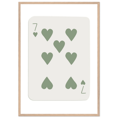 Minimalist Poker Card Art - Seven of Hearts - Sage Green Framed Poster, Eco-Friendly Decor - Vibrantwalls