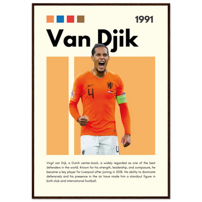 Virgil van Dijk Liverpool/Netherlands Football Framed Poster - Orange & Dynamic Sports Art Print 70x100 cm 28x40″ Dark wood frame Vibrantwalls
