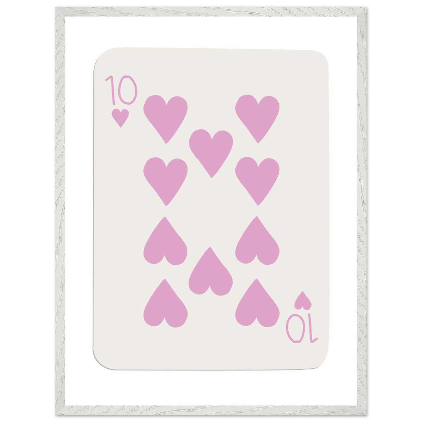 Ten of Hearts Poker Card Print - Soft Pink & Cream Mounted Framed Poster Art, Eco-Friendly Wood Frame - Vibrantwalls