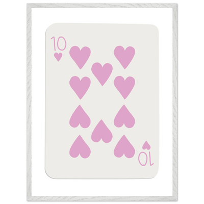 Ten of Hearts Poker Card Print - Soft Pink & Cream Mounted Framed Poster Art, Eco-Friendly Wood Frame - Vibrantwalls