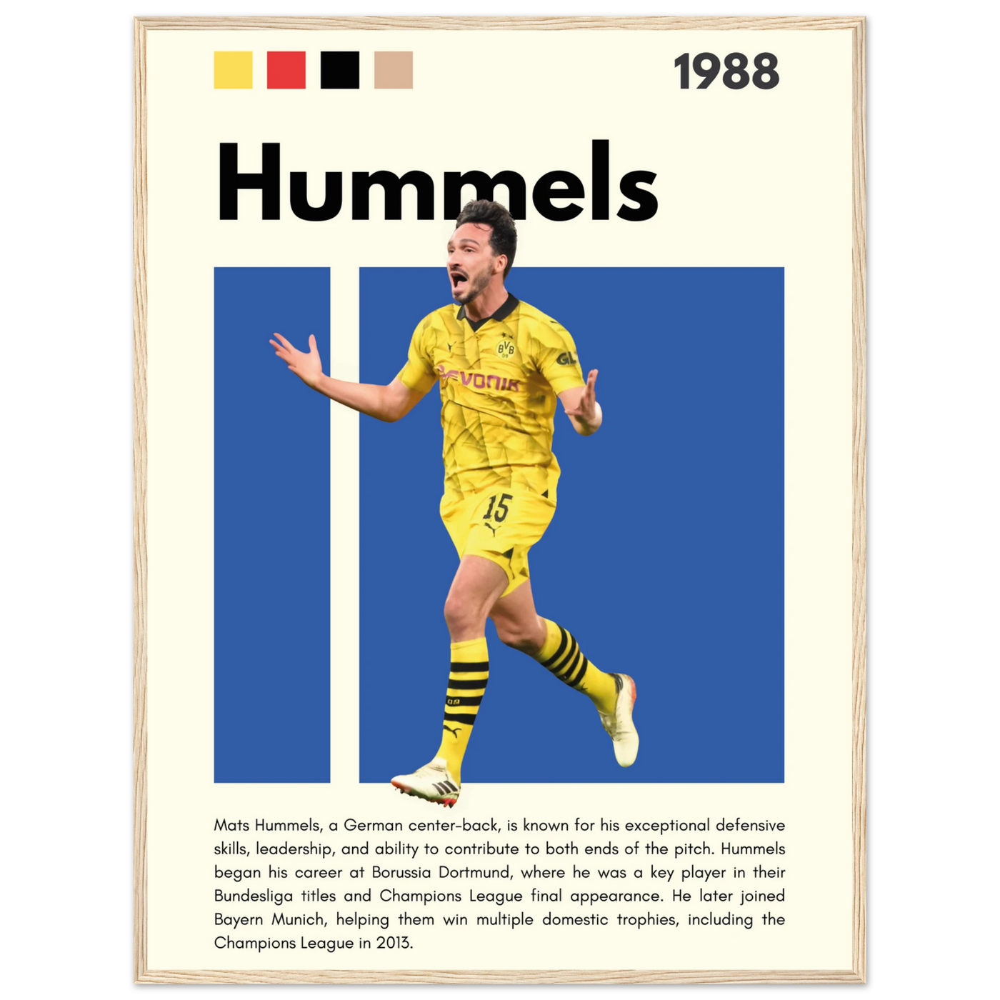 Mats Hummels Borussia Dortmund Framed Poster – Modern Football Art Print 60x80 cm 24x32″ Wood frame Vibrantwalls