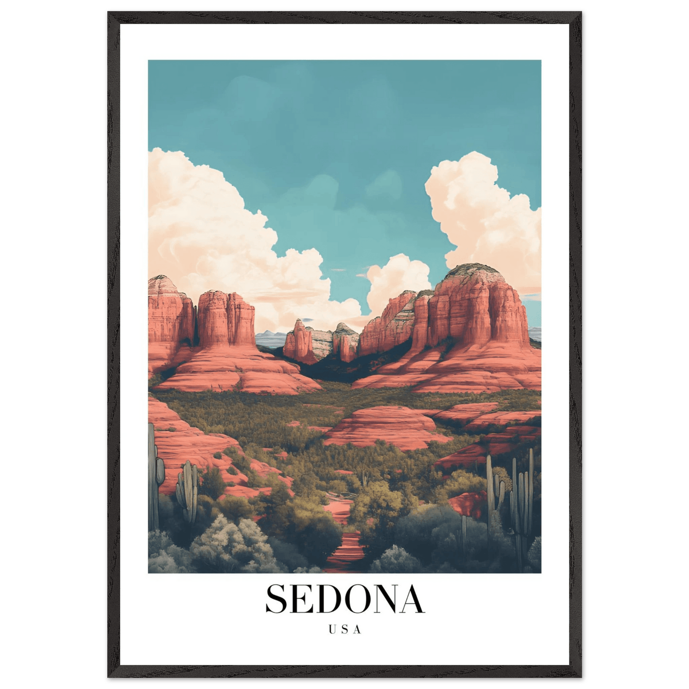 Sedona USA Framed Poster – Iconic Red Rocks Wall Art with Vintage Desert Vibes - Vibrantwalls