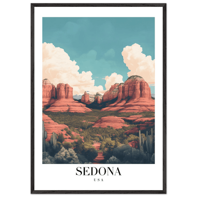 Sedona USA Framed Poster – Iconic Red Rocks Wall Art with Vintage Desert Vibes - Vibrantwalls