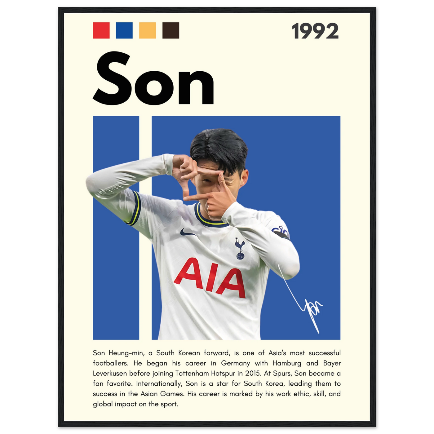 Son Heung-min Tottenham Hotspur Framed Football Poster 60x80 cm 24x32″ Black frame Vibrantwalls