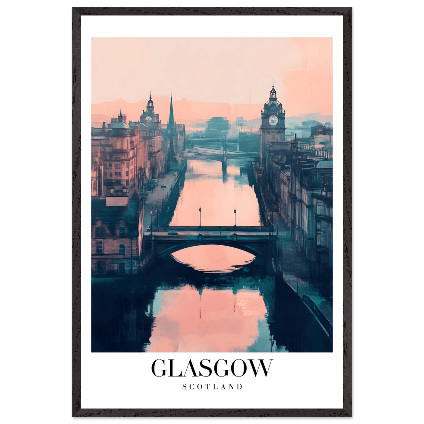 Glasgow Scotland Framed Poster – Atmospheric Cityscape Wall Art with Customizable Wooden Frame - Vibrantwalls