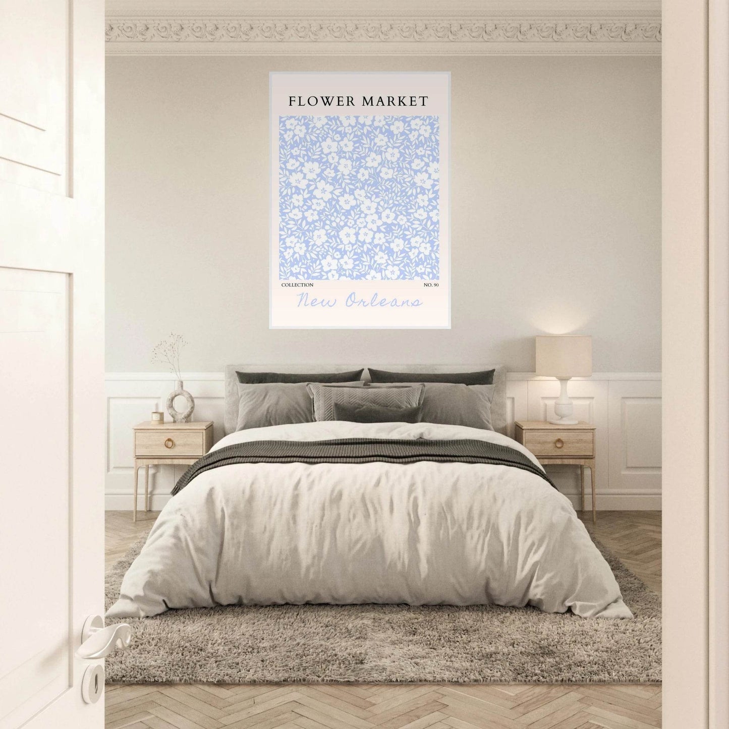 Flower Market New Orleans – Chic Periwinkle Floral Framed Poster | Ready-to-Hang Wall Art - Vibrantwalls