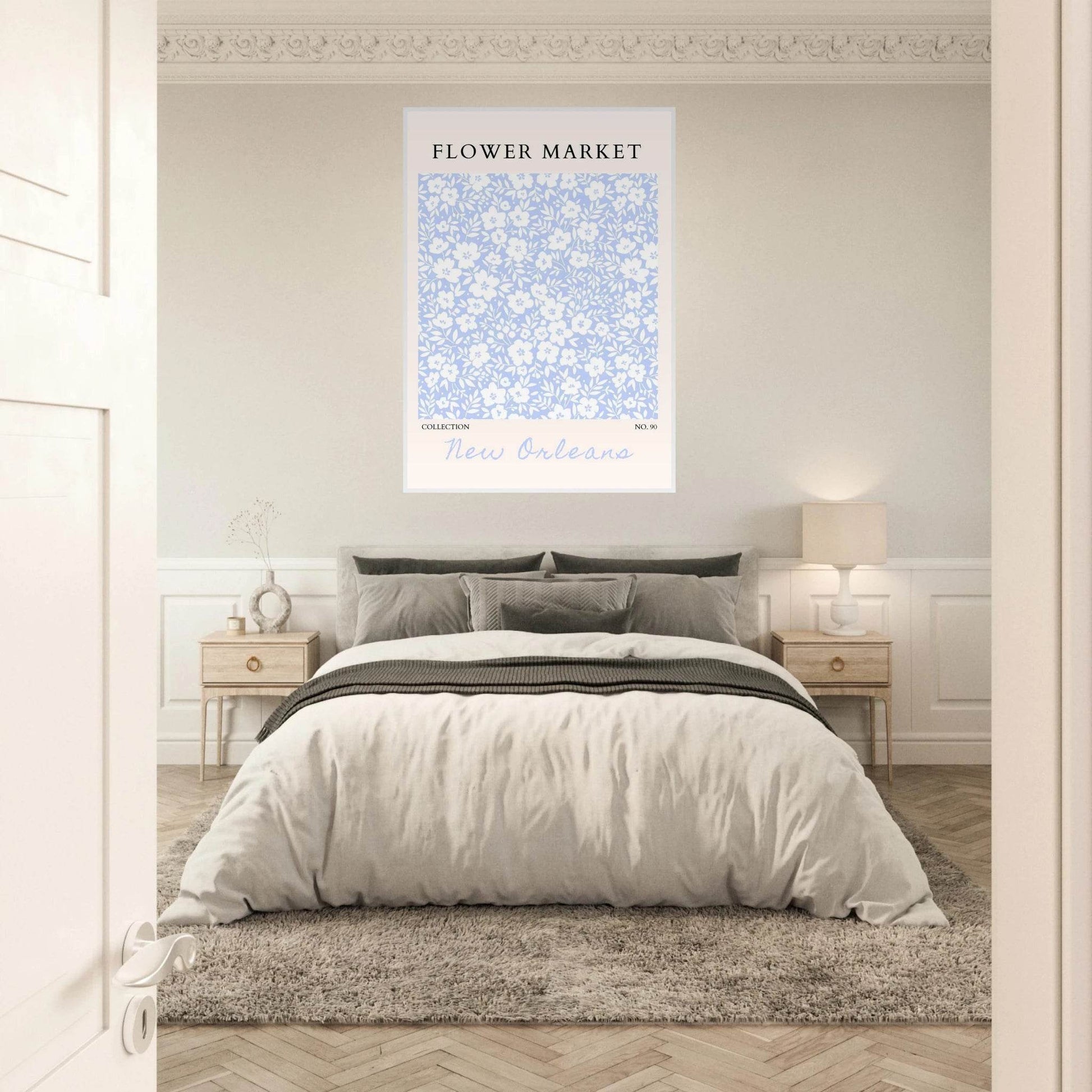 Flower Market New Orleans – Chic Periwinkle Floral Framed Poster | Ready-to-Hang Wall Art - Vibrantwalls
