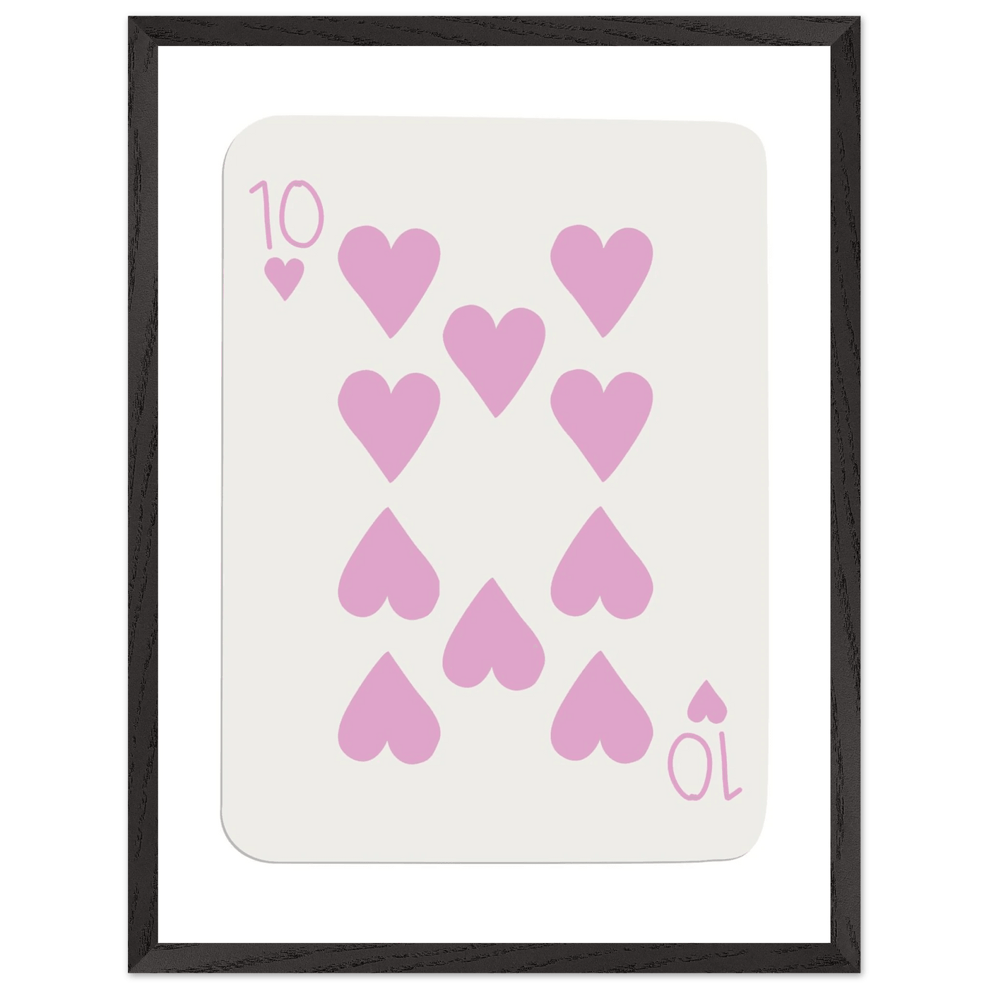 Ten of Hearts Poker Card Print - Soft Pink & Cream Mounted Framed Poster Art, Eco-Friendly Wood Frame - Vibrantwalls