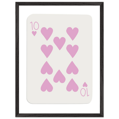 Ten of Hearts Poker Card Print - Soft Pink & Cream Mounted Framed Poster Art, Eco-Friendly Wood Frame - Vibrantwalls