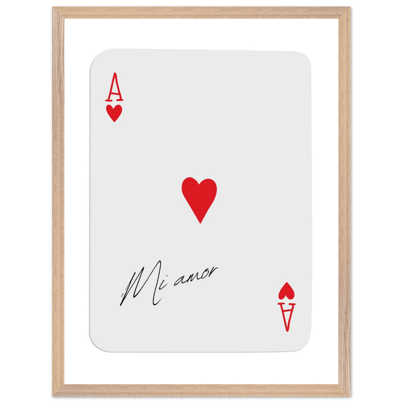 Mi Amor Ace of Hearts - Framed Poker Card Art Print, Eco-Friendly Wood Frame & Shatterproof Plexiglass - Vibrantwalls