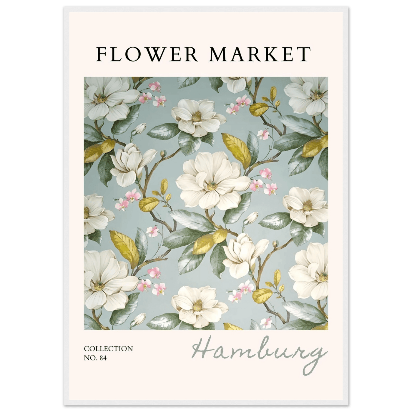 Hamburg 'Flower Market' Framed Poster – Elegant Magnolia & Cherry Blossom Art Print | Ready-to-Hang - Vibrantwalls