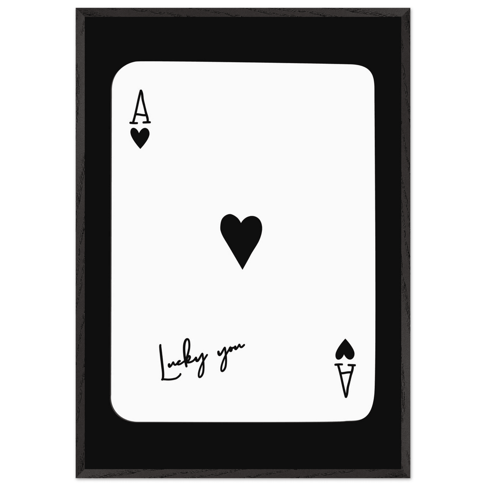 Ace of Hearts 'Lucky You' Framed Poker Card Art - Modern Black & White Print, Eco-Friendly Wood Frame - Vibrantwalls