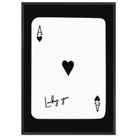 Ace of Hearts 'Lucky You' Framed Poker Card Art - Modern Black & White Print, Eco-Friendly Wood Frame - Vibrantwalls