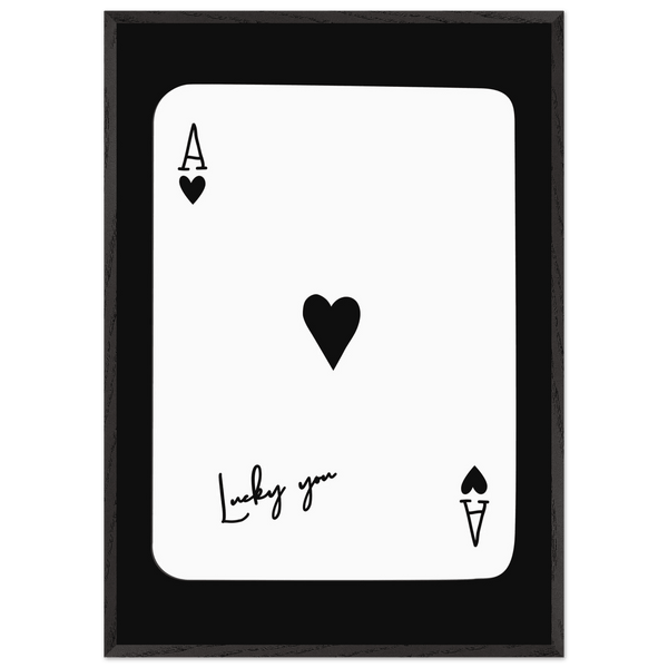 Ace of Hearts 'Lucky You' Framed Poker Card Art - Modern Black & White Print, Eco-Friendly Wood Frame - Vibrantwalls