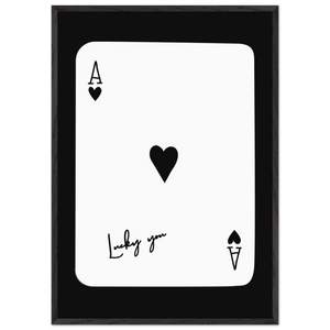 Ace of Hearts 'Lucky You' Framed Poker Card Art - Modern Black & White Print, Eco-Friendly Wood Frame - Vibrantwalls
