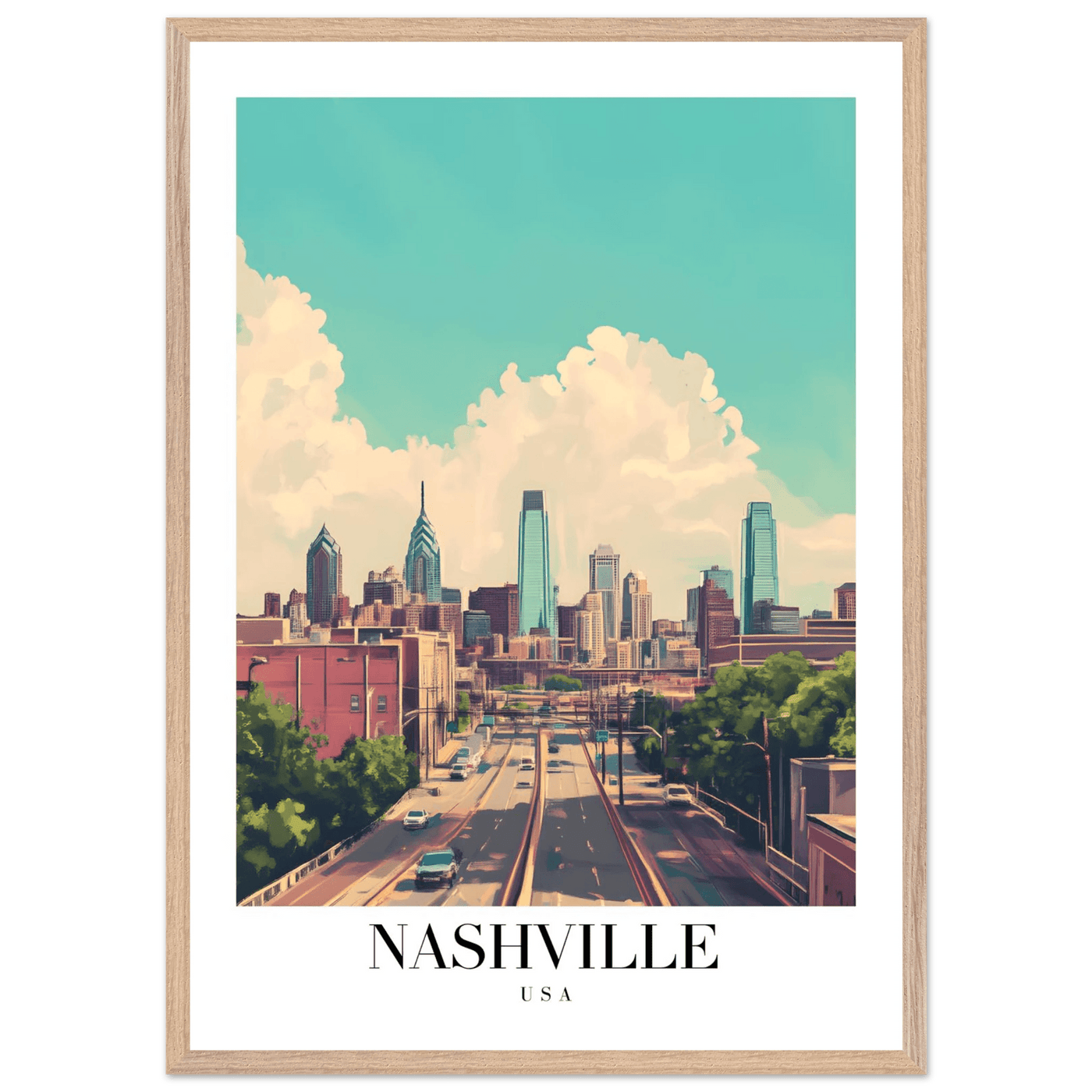 Nashville USA Framed Poster – Vibrant Urban Wall Art with Wooden Frame - Vibrantwalls
