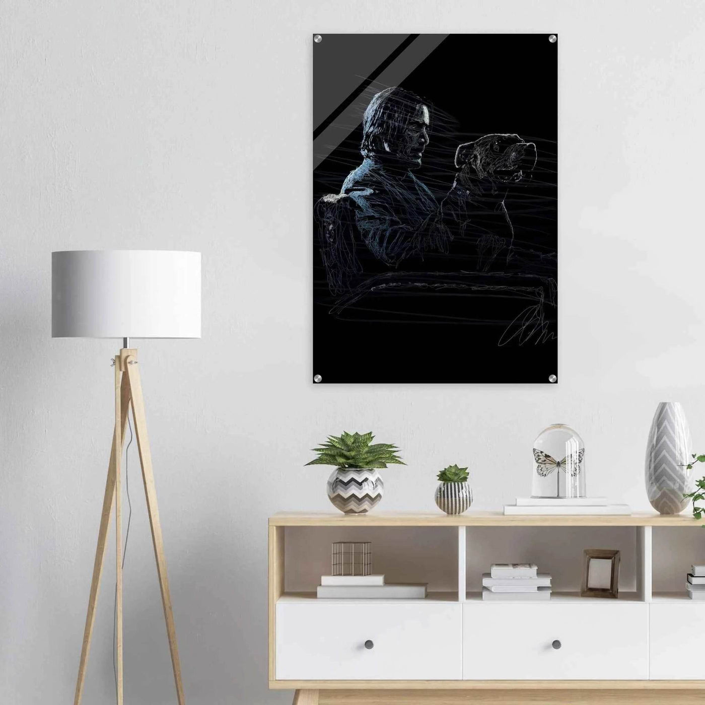 John Wick Dog Wall Decor – Abstract Acrylic Print, Modern Line Art, Glossy Finish, Iconic Duo Wall Decor - Vibrantwalls