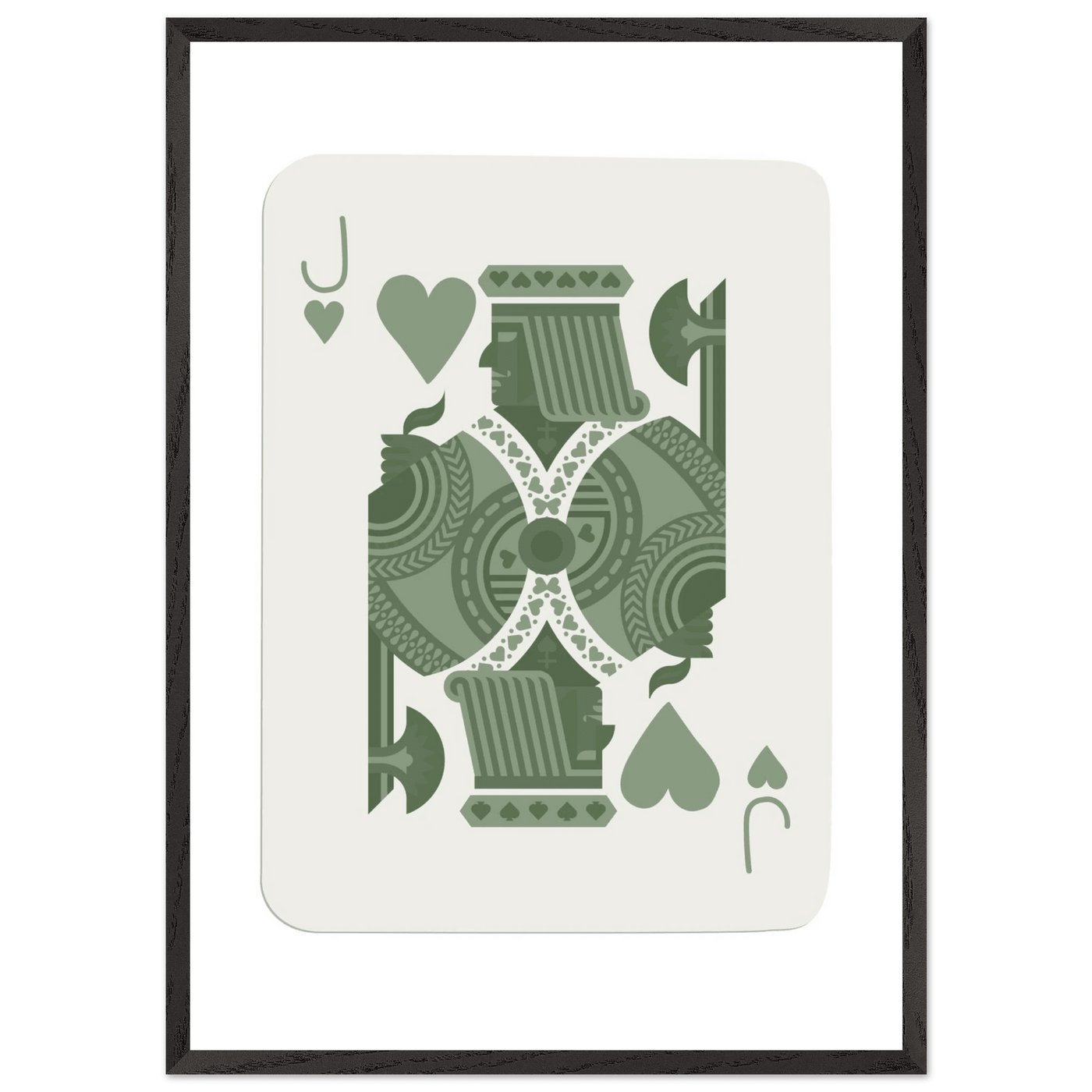 Minimalist Jack of Hearts Poker Card Print - Mounted Framed Eco-Friendly Art with Wood Frame - Vibrantwalls