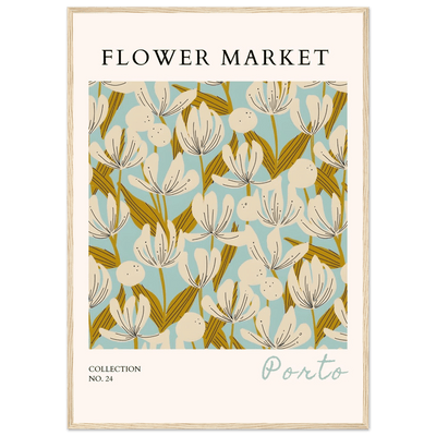 Flower Market Porto Abstract Floral Framed Poster | Calming Blue & Gold Botanical Art Print, Ready-to-Hang - Vibrantwalls