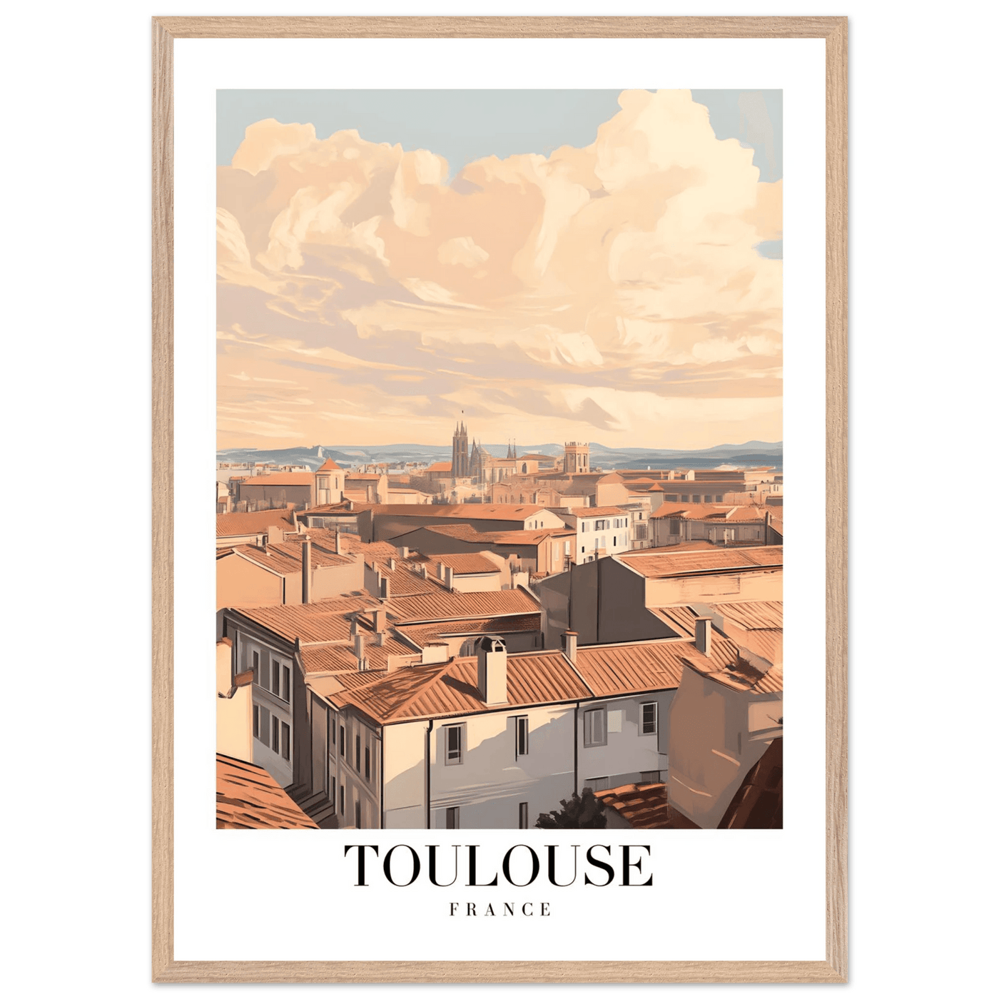Toulouse France Framed Poster – Vintage Sunset Cityscape Wall Art with Wooden Frame - Vibrantwalls