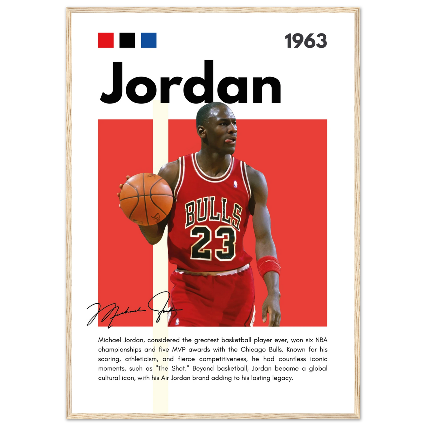 Michael Jordan Air Jordan Bulls Retro Print A1 (59.4 x 84.1 cm) Wood frame Vibrantwalls