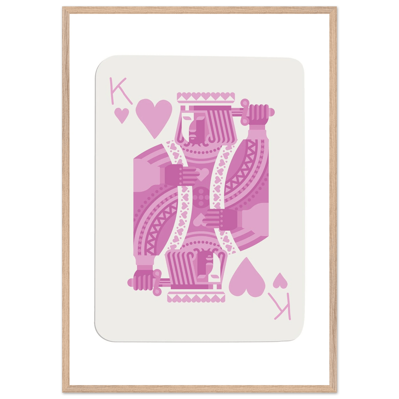 King of Hearts Modern Pink Poker Card Art - Mounted Framed Poster, Eco-Friendly Wood Frame - Vibrantwalls