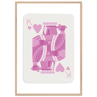 King of Hearts Modern Pink Poker Card Art - Mounted Framed Poster, Eco-Friendly Wood Frame - Vibrantwalls