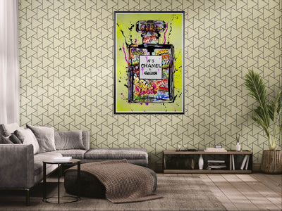 Coco Chanel No. 5 Graffiti Art Print - Vibrant Street Style Perfume Bottle Framed Wall Art - Vibrantwalls