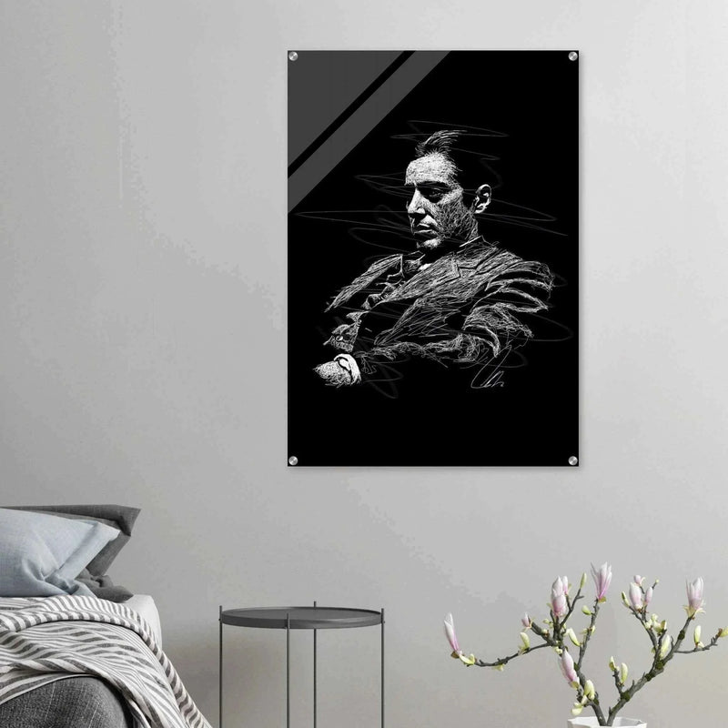 Al Pacino Scarface Sketch Art Acrylic Print – Iconic, Dynamic, Black & White Wall Decor - Vibrantwalls