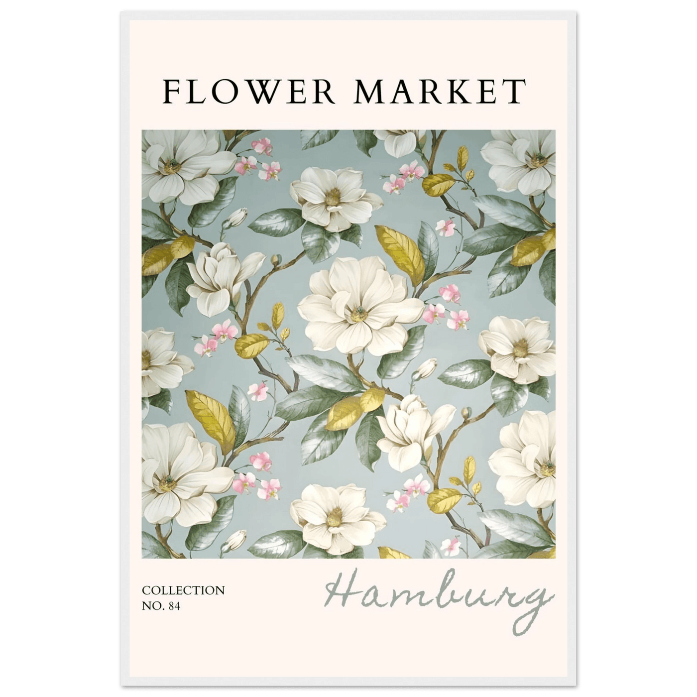 Hamburg 'Flower Market' Framed Poster – Elegant Magnolia & Cherry Blossom Art Print | Ready-to-Hang - Vibrantwalls