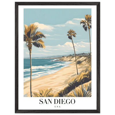 San Diego USA Framed Poster – Vintage Beach Travel Wall Art with Wooden Frame in Your Choice of Size and Finish - Vibrantwalls