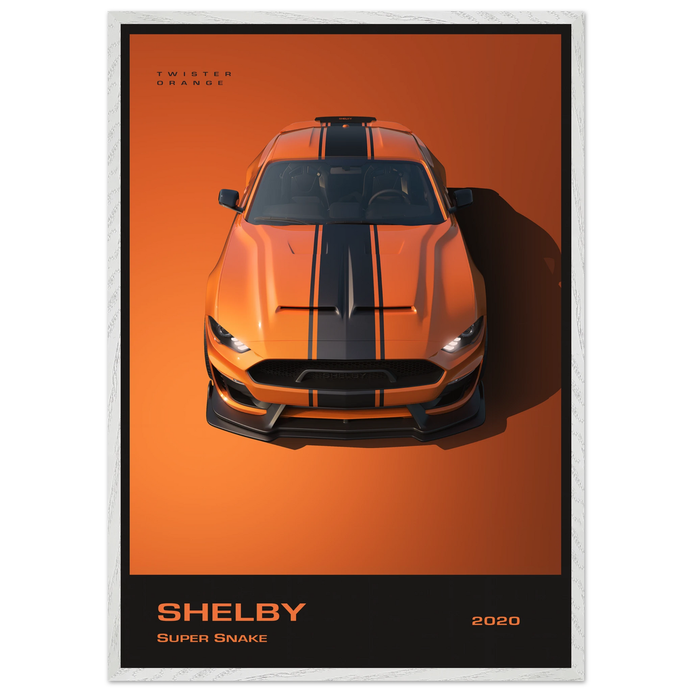 Shelby Super Snake 2020 "Twister Orange" Framed Poster | Modern Automotive Art, Ready-to-Hang Premium Quality 70x100 cm 28x40″ White frame Vibrantwalls