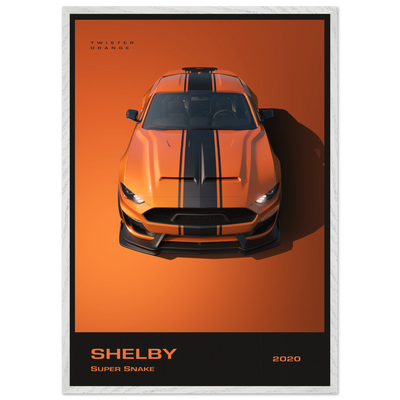 Shelby Super Snake 2020 "Twister Orange" Framed Poster | Modern Automotive Art, Ready-to-Hang Premium Quality 70x100 cm 28x40″ White frame Vibrantwalls