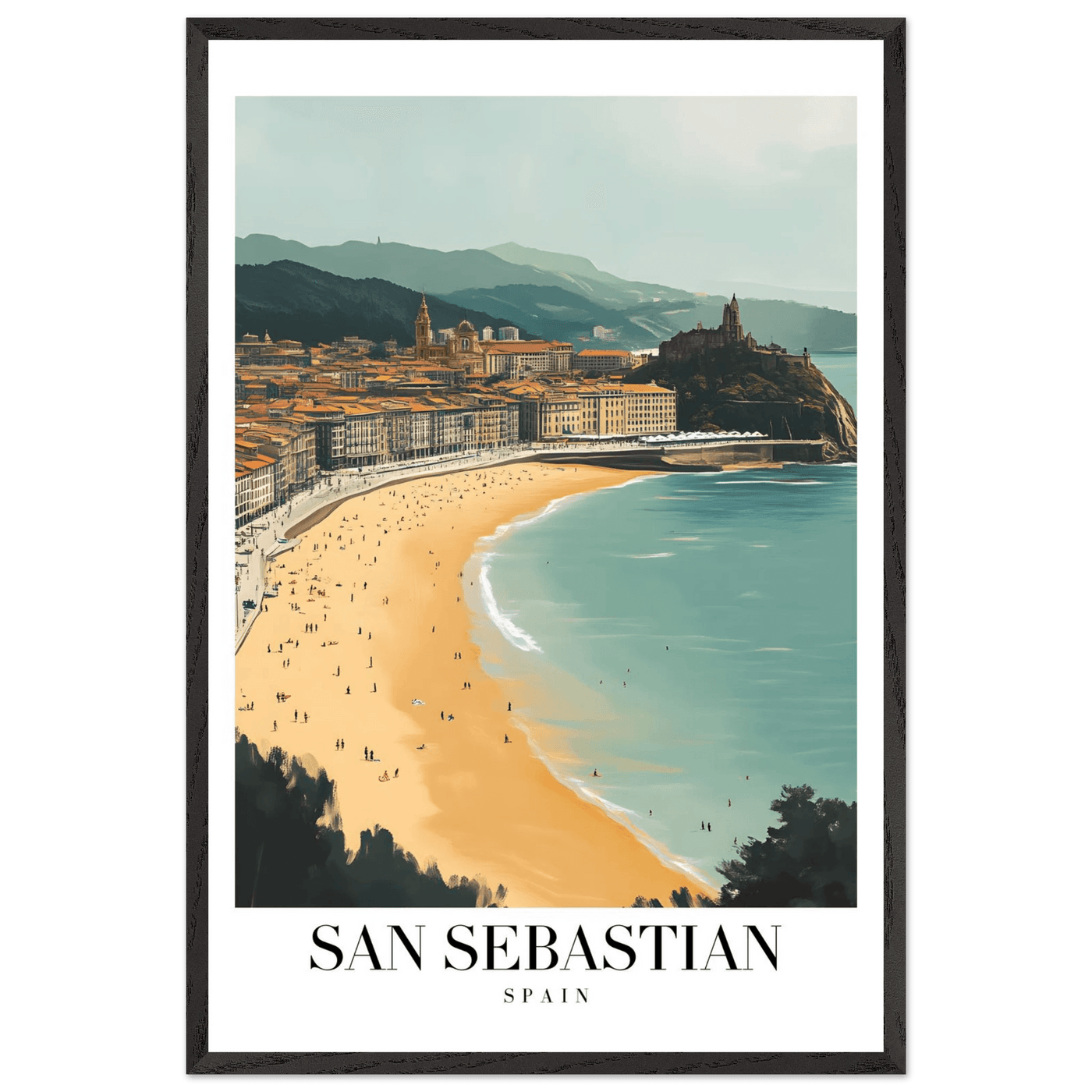 San Sebastian Spain Framed Poster – Vintage Coastal Travel Wall Art with Wooden Frame - Vibrantwalls