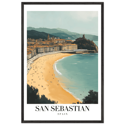 San Sebastian Spain Framed Poster – Vintage Coastal Travel Wall Art with Wooden Frame - Vibrantwalls