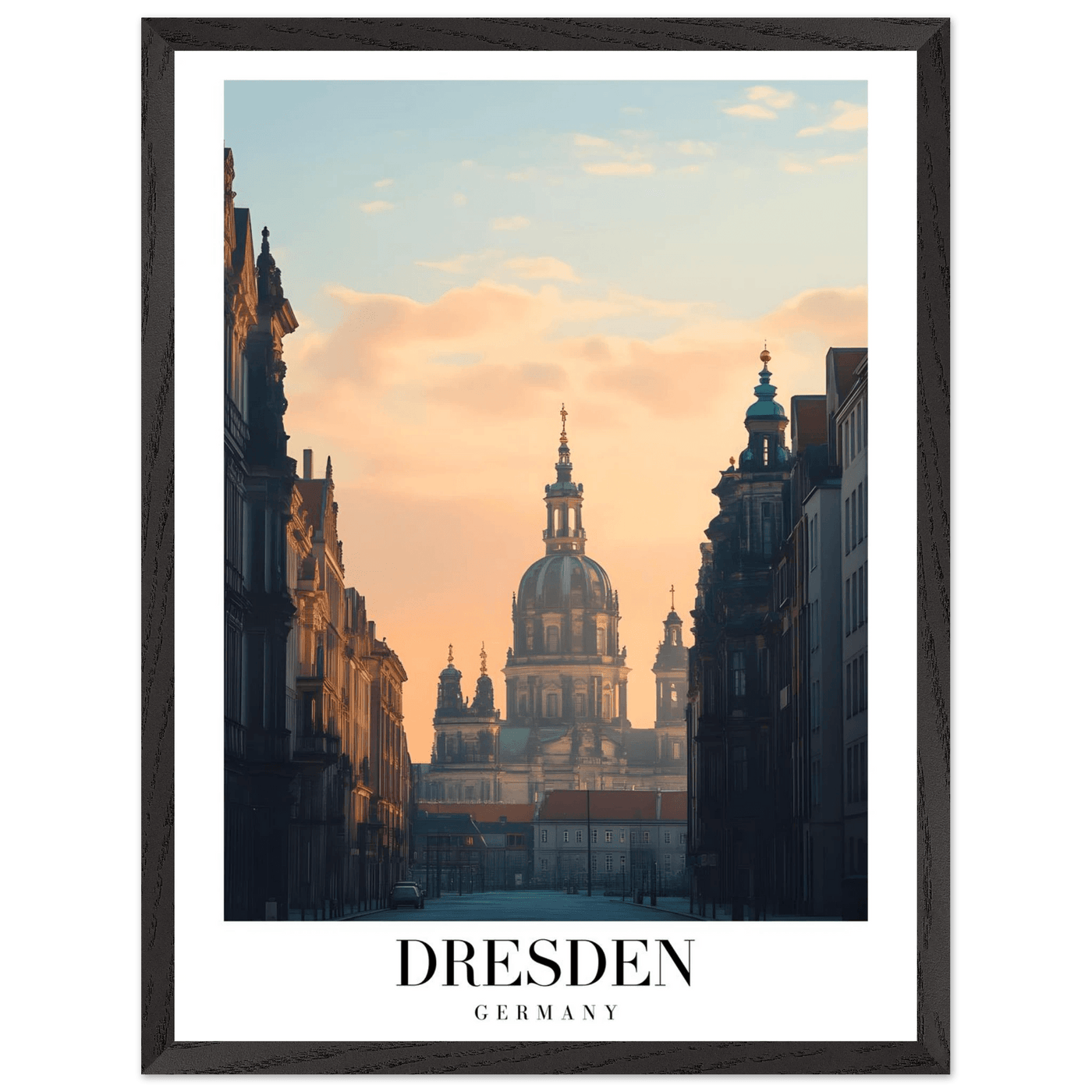 Dresden Germany Framed Poster – Warm Sunset Cityscape Wall Art with Wooden Frame Options - Vibrantwalls
