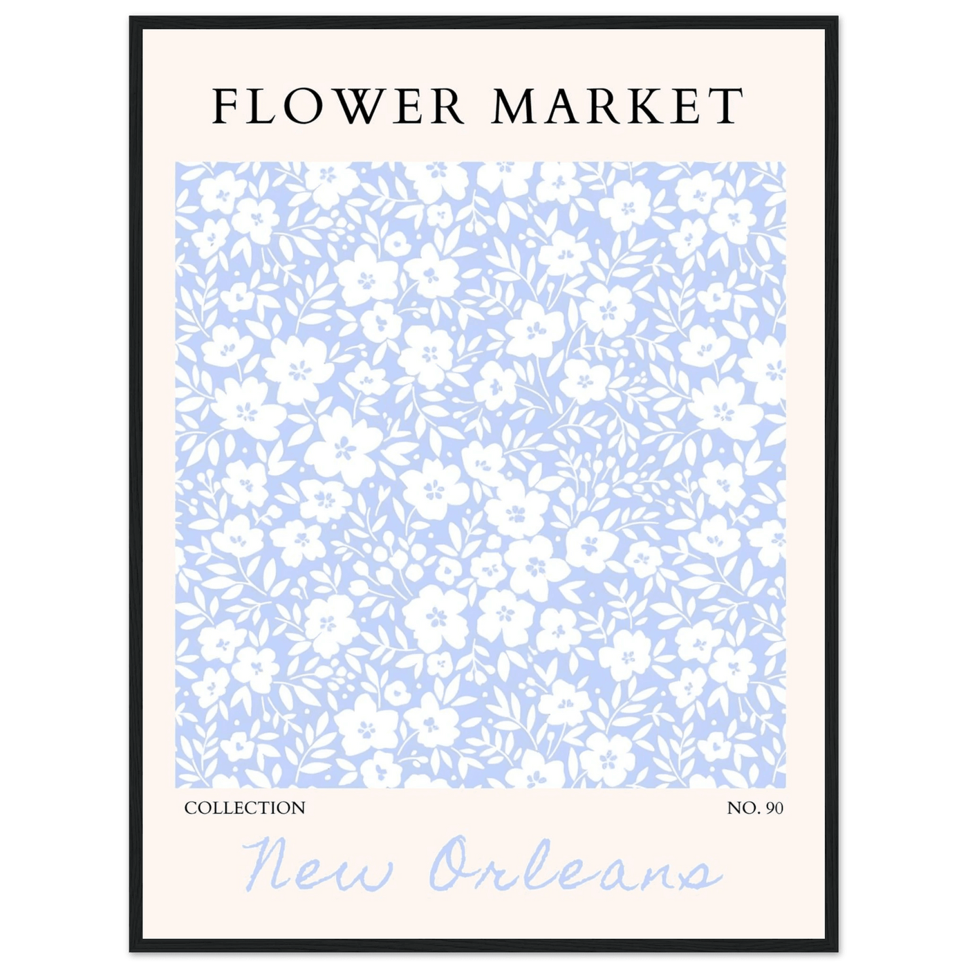 Flower Market New Orleans – Chic Periwinkle Floral Framed Poster | Ready-to-Hang Wall Art - Vibrantwalls