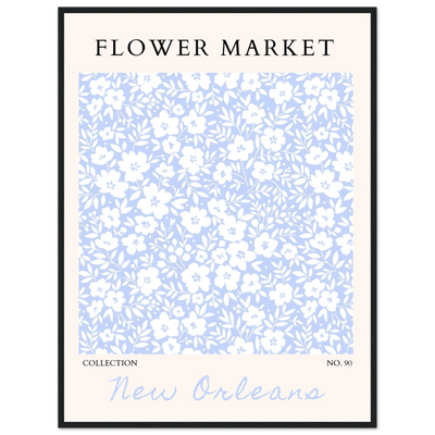 Flower Market New Orleans – Chic Periwinkle Floral Framed Poster | Ready-to-Hang Wall Art - Vibrantwalls