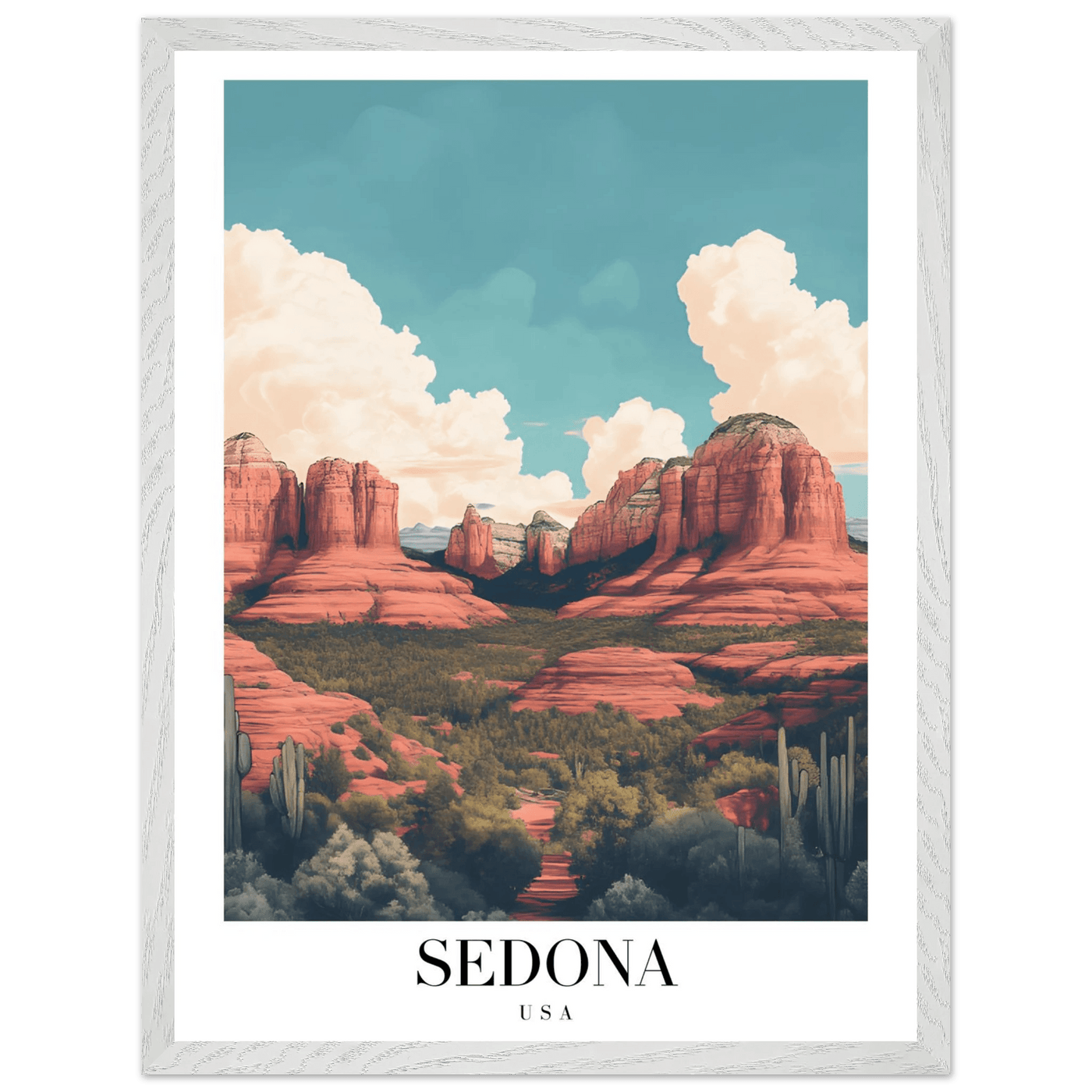 Sedona USA Framed Poster – Iconic Red Rocks Wall Art with Vintage Desert Vibes - Vibrantwalls