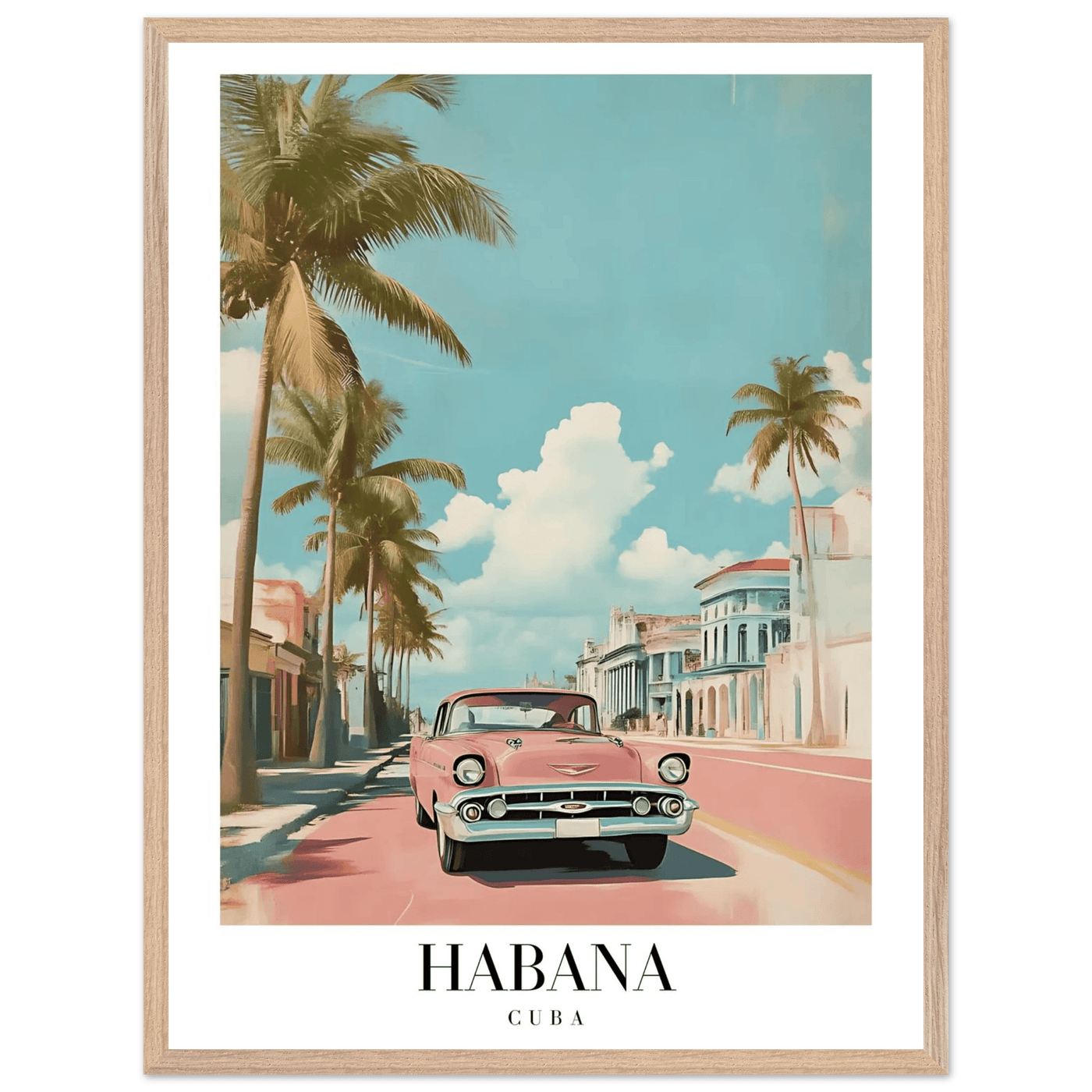 Habana Cuba Framed Poster – Vintage Pink Car Travel Art with Wooden Frame - Vibrantwalls