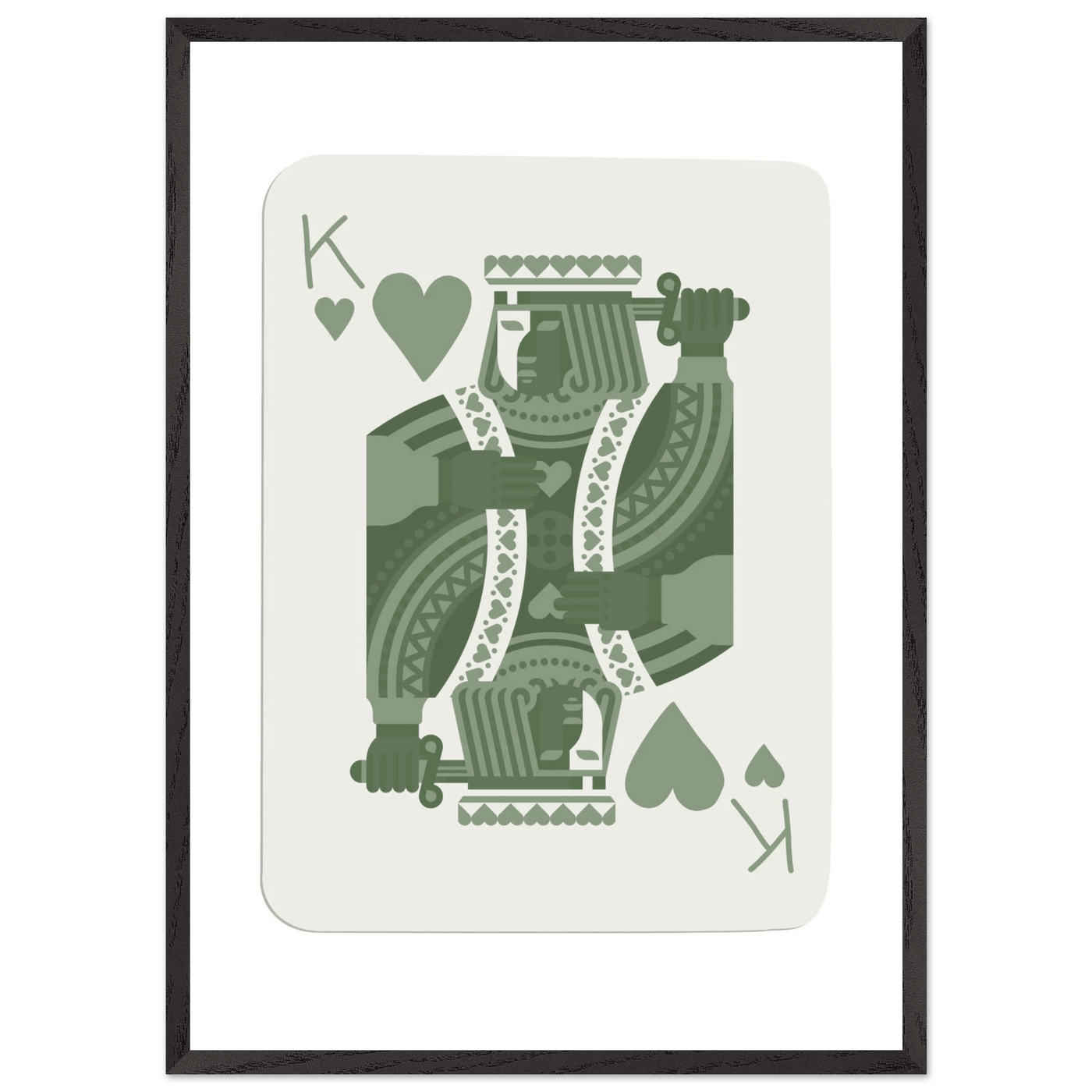 King of Hearts Poker Card Print - Sage Green & White Framed Art, Eco-Friendly Wood Frame - Vibrantwalls