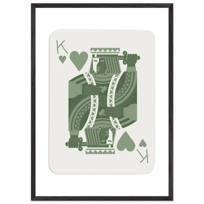 King of Hearts Poker Card Print - Sage Green & White Framed Art, Eco-Friendly Wood Frame - Vibrantwalls