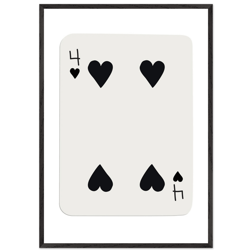 Minimalist Four of Hearts Poker Card Print - Mounted Framed Poster Art, Eco-Friendly Wood Frame - Vibrantwalls