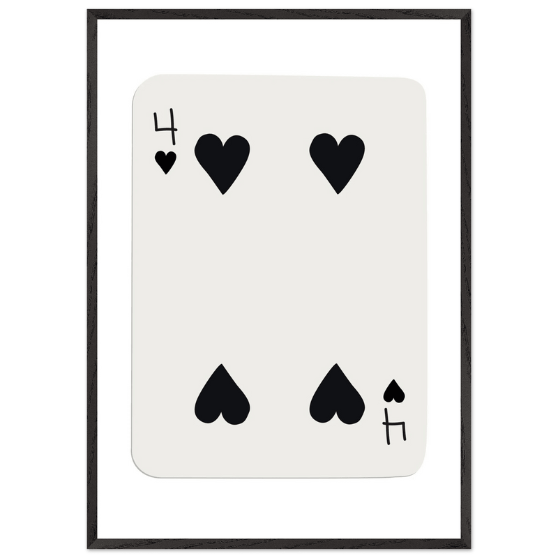 Minimalist Four of Hearts Poker Card Print - Mounted Framed Poster Art, Eco-Friendly Wood Frame - Vibrantwalls