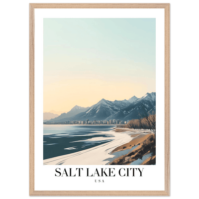 Salt Lake City Framed Poster – Modern Winter Landscape Art with Wood Frame - Vibrantwalls