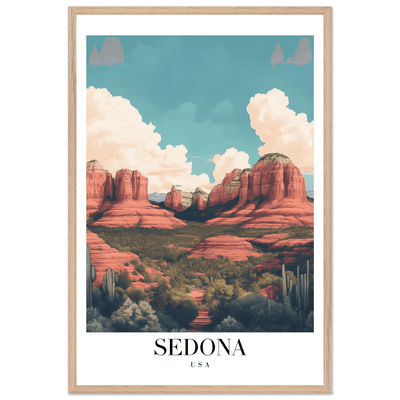 Sedona USA Framed Poster – Iconic Red Rocks Wall Art with Vintage Desert Vibes - Vibrantwalls