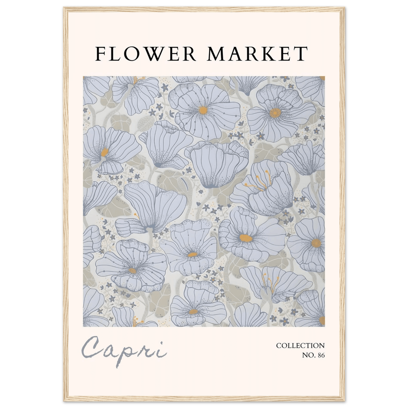 Capri Flower Market Framed Poster – Serene Floral Art Print in Cool Tones | Ready-to-Hang Wall Decor - Vibrantwalls