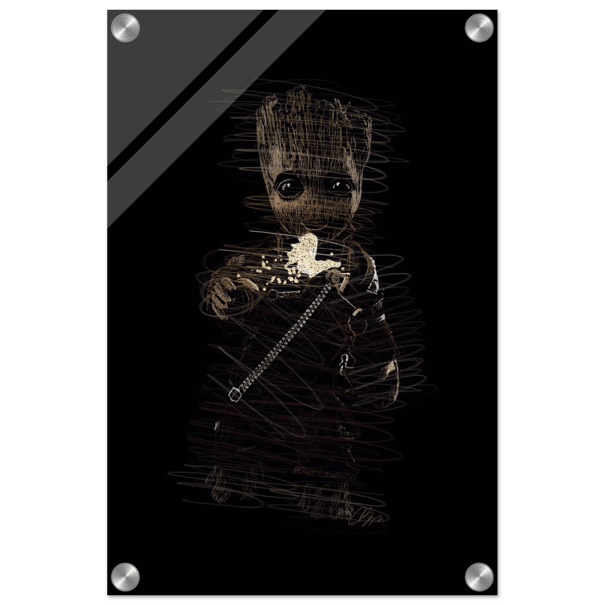 Baby Groot Acrylic Print - Whimsical Scribble Art for Home Decor - Vibrantwalls